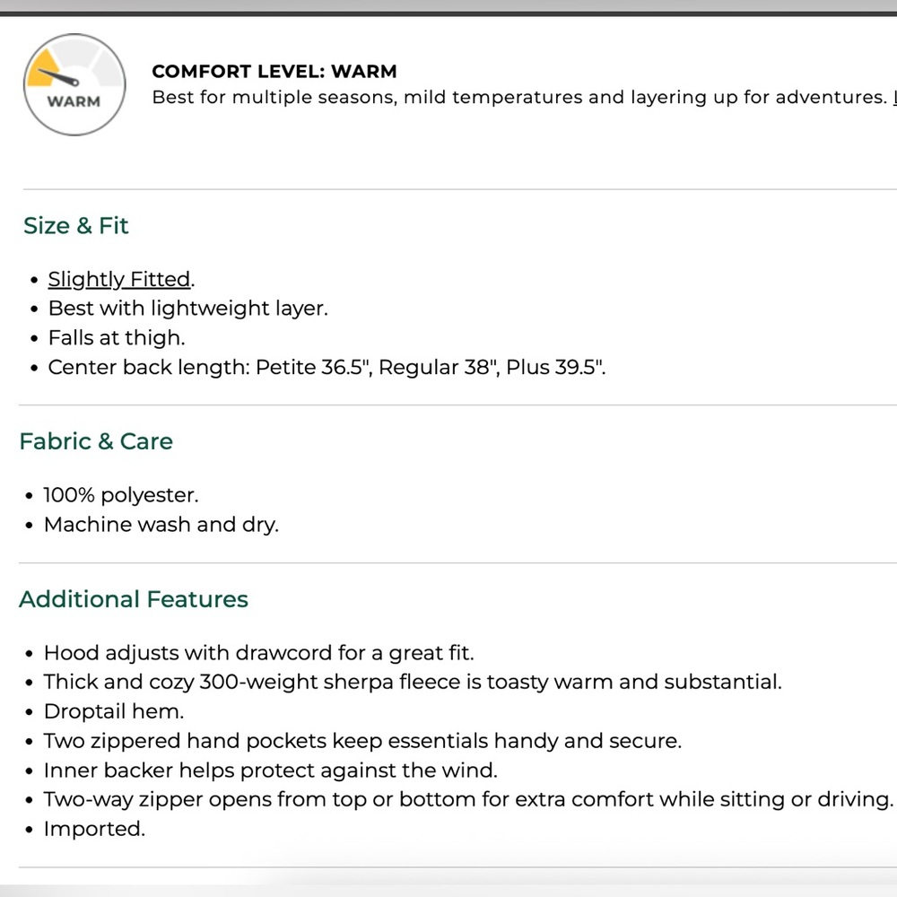 LL Bean Mountain Pile Fleece Coat - Picture 4 of 4